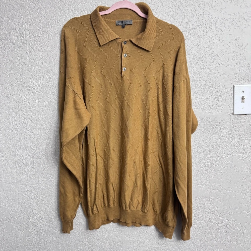 PermeUomo Italy Mens Soft Touch Camel Sweater - Size XL